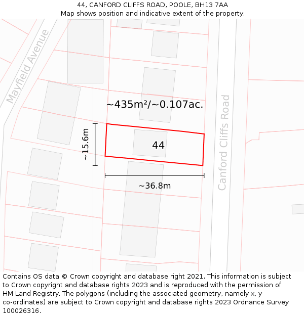 44, CANFORD CLIFFS ROAD, POOLE, BH13 7AA: Plot and title map