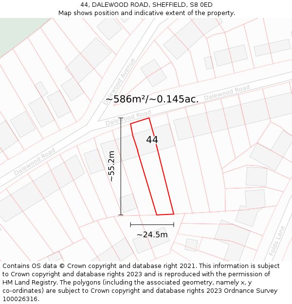 44, DALEWOOD ROAD, SHEFFIELD, S8 0ED: Plot and title map