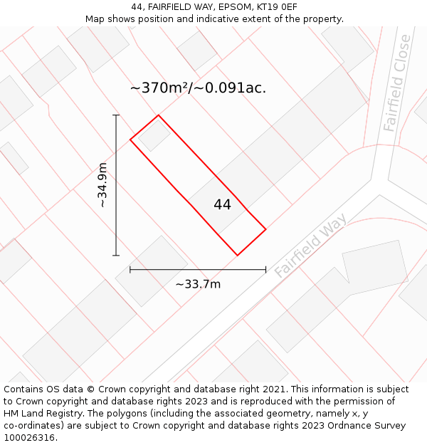 44, FAIRFIELD WAY, EPSOM, KT19 0EF: Plot and title map