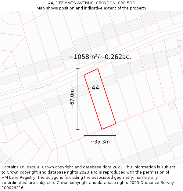 44, FITZJAMES AVENUE, CROYDON, CR0 5DD: Plot and title map