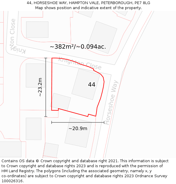 44, HORSESHOE WAY, HAMPTON VALE, PETERBOROUGH, PE7 8LG: Plot and title map