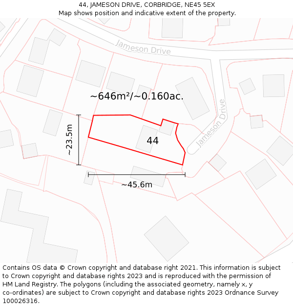 44, JAMESON DRIVE, CORBRIDGE, NE45 5EX: Plot and title map