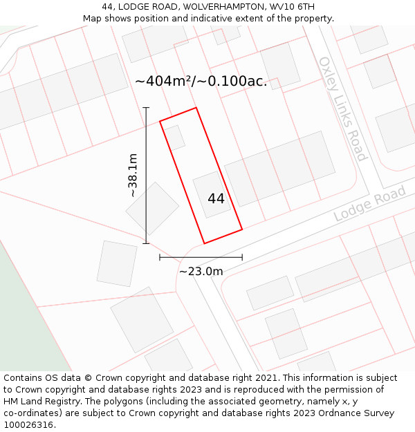 44, LODGE ROAD, WOLVERHAMPTON, WV10 6TH: Plot and title map