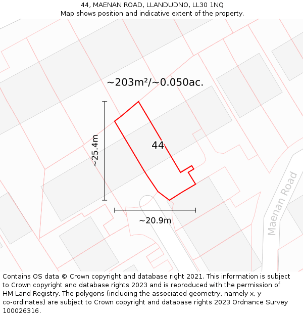 44, MAENAN ROAD, LLANDUDNO, LL30 1NQ: Plot and title map