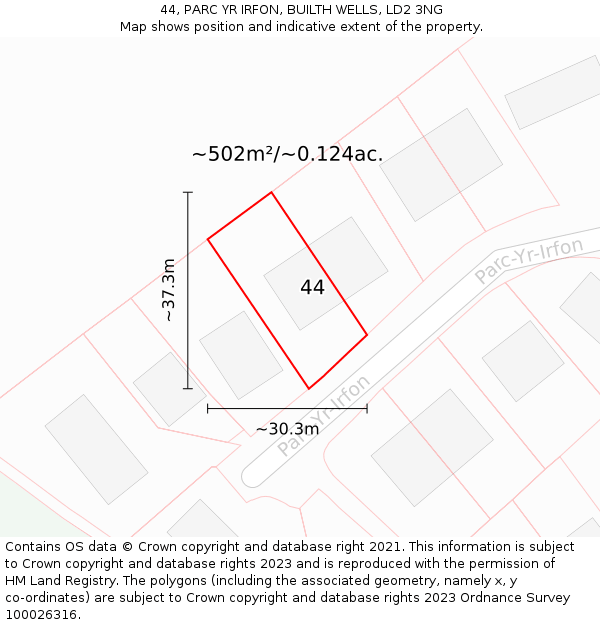 44, PARC YR IRFON, BUILTH WELLS, LD2 3NG: Plot and title map