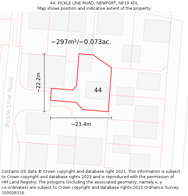 44, PICKLE LINE ROAD, NEWPORT, NP19 4DL: Plot and title map