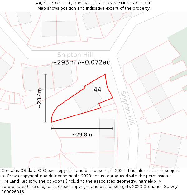 44, SHIPTON HILL, BRADVILLE, MILTON KEYNES, MK13 7EE: Plot and title map