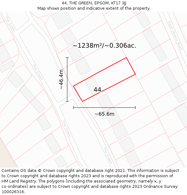 44, THE GREEN, EPSOM, KT17 3JJ: Plot and title map