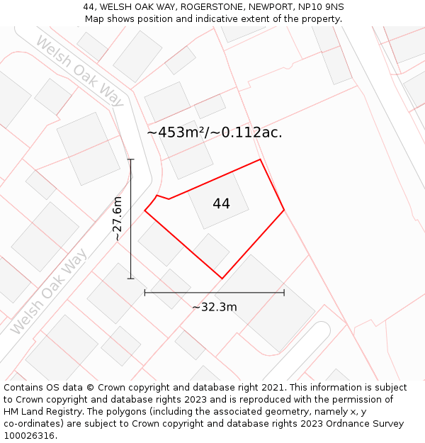 44, WELSH OAK WAY, ROGERSTONE, NEWPORT, NP10 9NS: Plot and title map