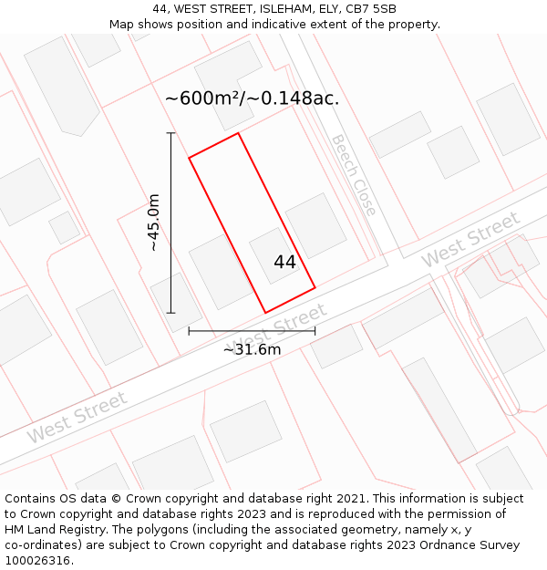 44, WEST STREET, ISLEHAM, ELY, CB7 5SB: Plot and title map