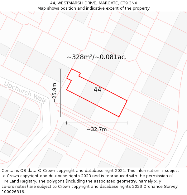 44, WESTMARSH DRIVE, MARGATE, CT9 3NX: Plot and title map