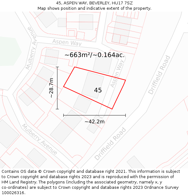 45, ASPEN WAY, BEVERLEY, HU17 7SZ: Plot and title map