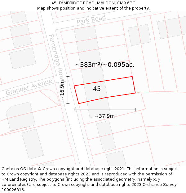 45, FAMBRIDGE ROAD, MALDON, CM9 6BG: Plot and title map