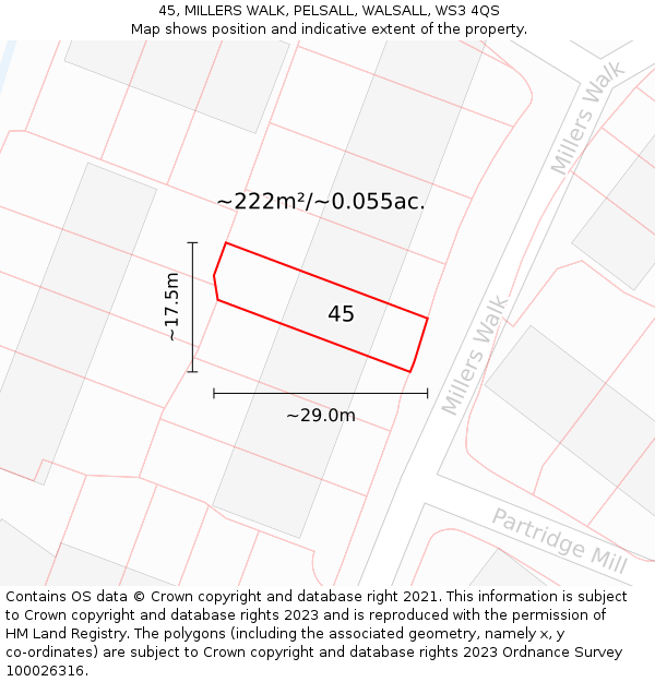 45, MILLERS WALK, PELSALL, WALSALL, WS3 4QS: Plot and title map