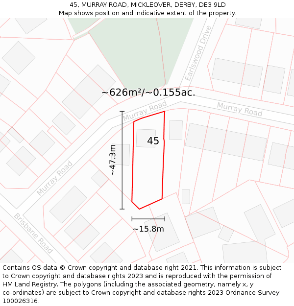 45, MURRAY ROAD, MICKLEOVER, DERBY, DE3 9LD: Plot and title map