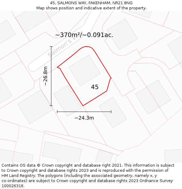 45, SALMONS WAY, FAKENHAM, NR21 8NG: Plot and title map