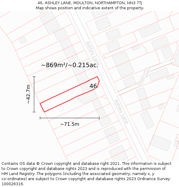 46, ASHLEY LANE, MOULTON, NORTHAMPTON, NN3 7TJ: Plot and title map