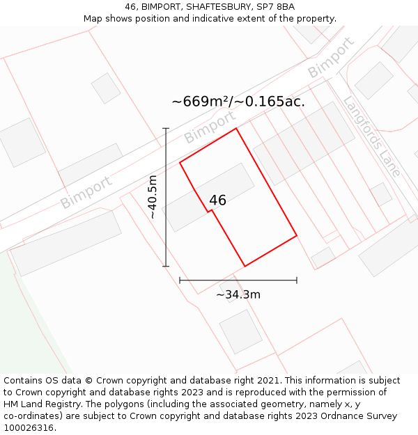 46, BIMPORT, SHAFTESBURY, SP7 8BA: Plot and title map