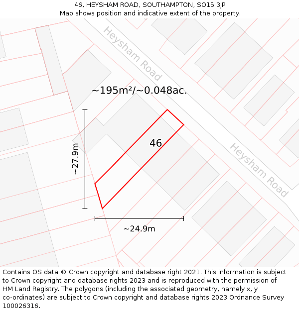 46, HEYSHAM ROAD, SOUTHAMPTON, SO15 3JP: Plot and title map