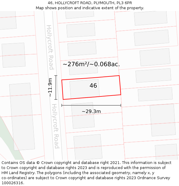 46, HOLLYCROFT ROAD, PLYMOUTH, PL3 6PR: Plot and title map