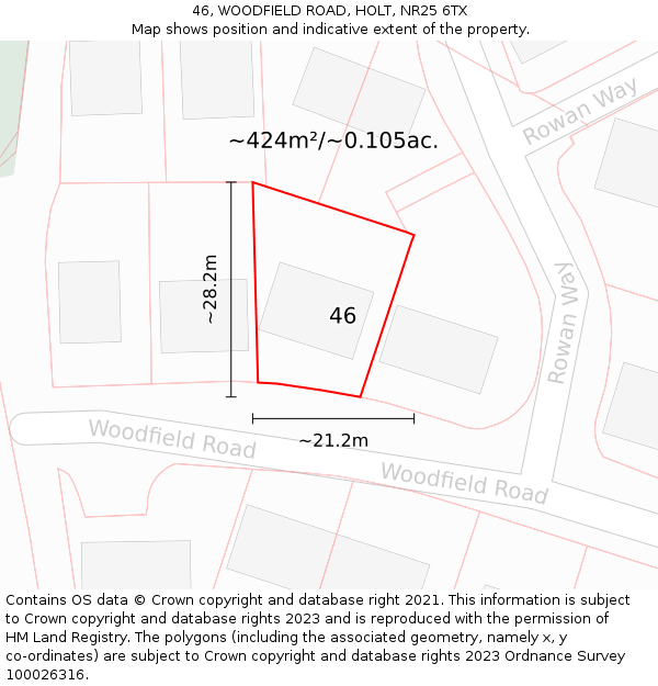 46, WOODFIELD ROAD, HOLT, NR25 6TX: Plot and title map