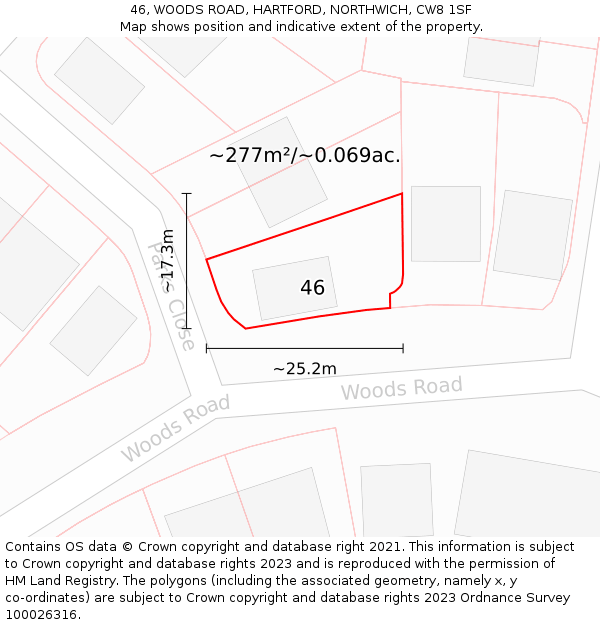 46, WOODS ROAD, HARTFORD, NORTHWICH, CW8 1SF: Plot and title map