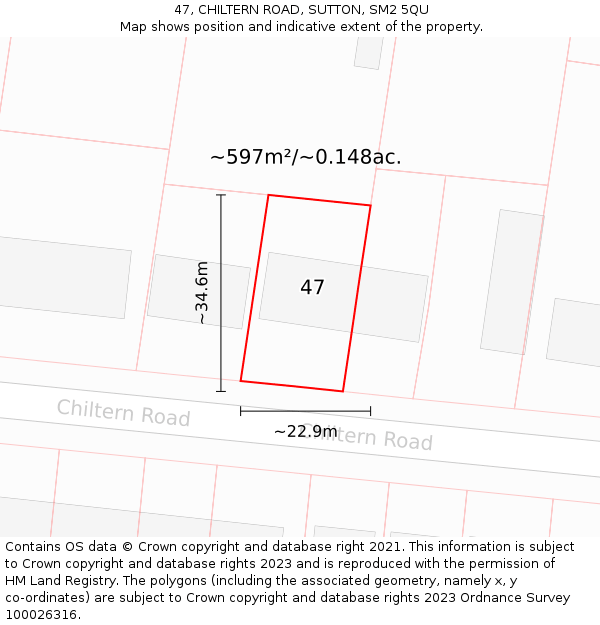 47, CHILTERN ROAD, SUTTON, SM2 5QU: Plot and title map