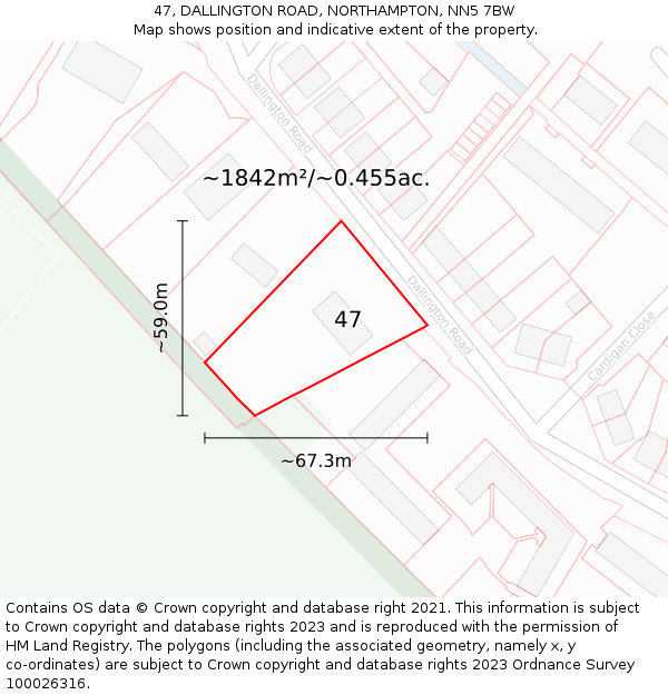 47, DALLINGTON ROAD, NORTHAMPTON, NN5 7BW: Plot and title map