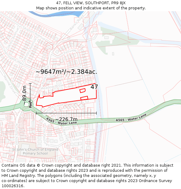 47, FELL VIEW, SOUTHPORT, PR9 8JX: Plot and title map