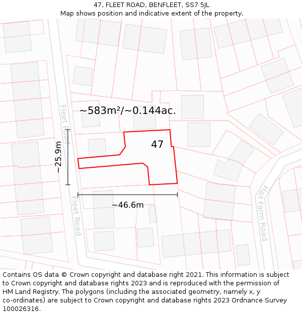 47, FLEET ROAD, BENFLEET, SS7 5JL: Plot and title map