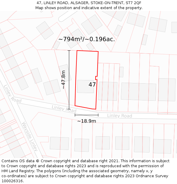 47, LINLEY ROAD, ALSAGER, STOKE-ON-TRENT, ST7 2QF: Plot and title map