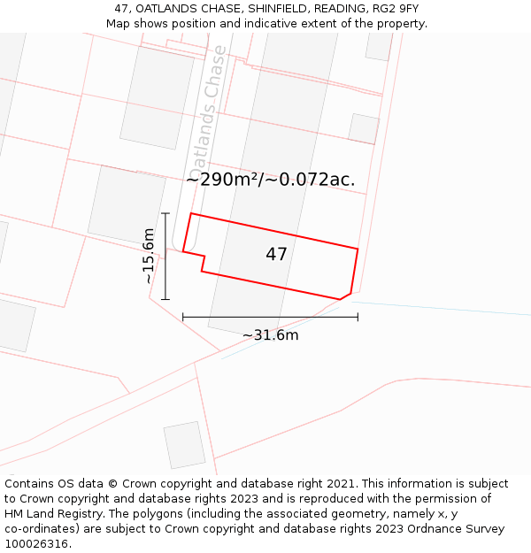 47, OATLANDS CHASE, SHINFIELD, READING, RG2 9FY: Plot and title map