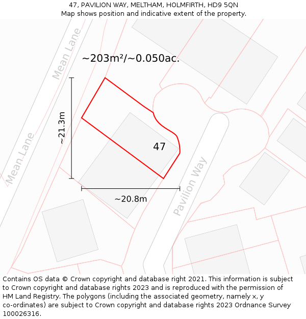 47, PAVILION WAY, MELTHAM, HOLMFIRTH, HD9 5QN: Plot and title map