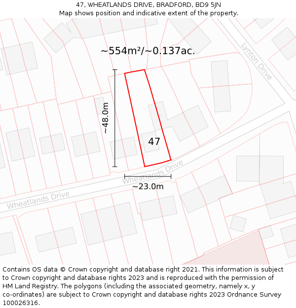 47, WHEATLANDS DRIVE, BRADFORD, BD9 5JN: Plot and title map