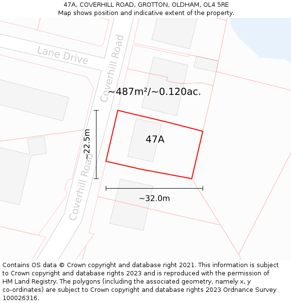 47A, COVERHILL ROAD, GROTTON, OLDHAM, OL4 5RE: Plot and title map