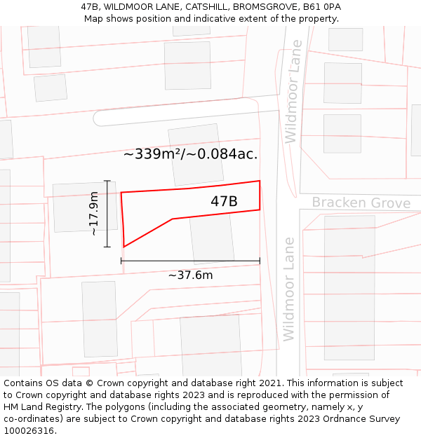 47B, WILDMOOR LANE, CATSHILL, BROMSGROVE, B61 0PA: Plot and title map