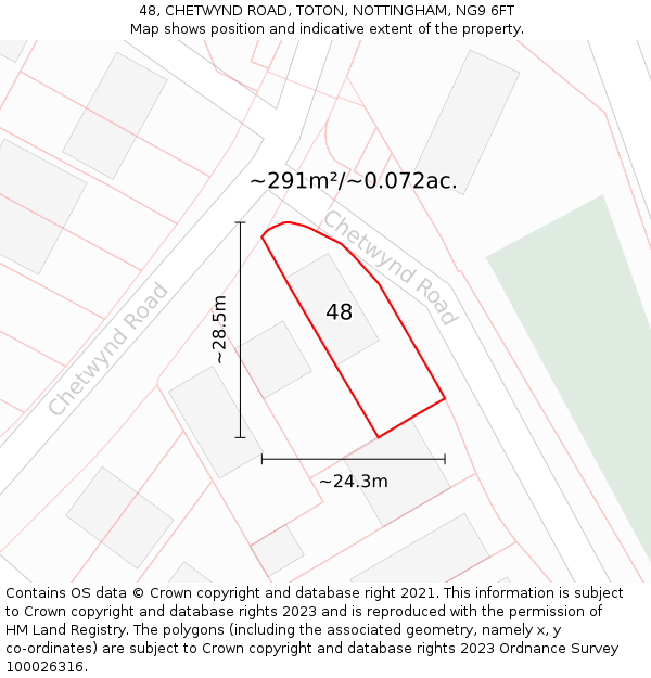 48, CHETWYND ROAD, TOTON, NOTTINGHAM, NG9 6FT: Plot and title map