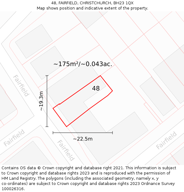 48, FAIRFIELD, CHRISTCHURCH, BH23 1QX: Plot and title map