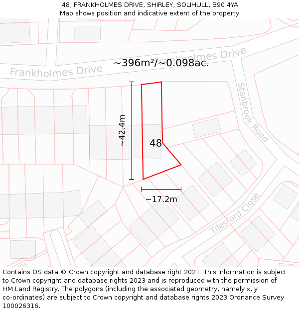 48, FRANKHOLMES DRIVE, SHIRLEY, SOLIHULL, B90 4YA: Plot and title map