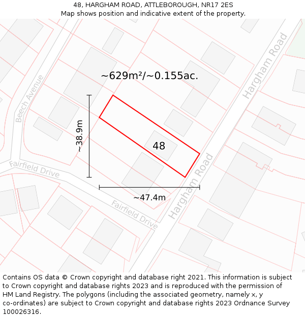 48, HARGHAM ROAD, ATTLEBOROUGH, NR17 2ES: Plot and title map