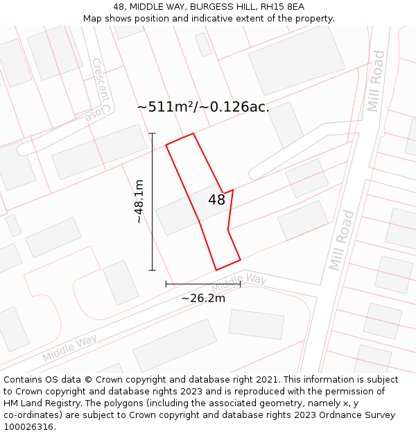 48, MIDDLE WAY, BURGESS HILL, RH15 8EA: Plot and title map