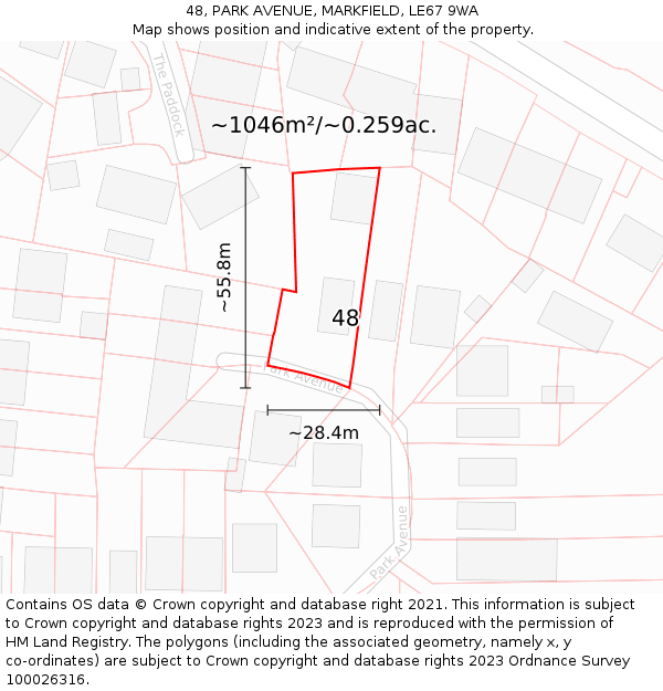 48, PARK AVENUE, MARKFIELD, LE67 9WA: Plot and title map