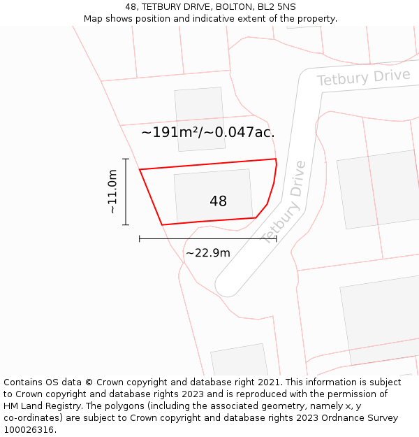 48, TETBURY DRIVE, BOLTON, BL2 5NS: Plot and title map