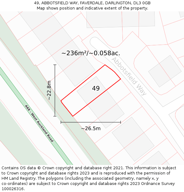 49, ABBOTSFIELD WAY, FAVERDALE, DARLINGTON, DL3 0GB: Plot and title map