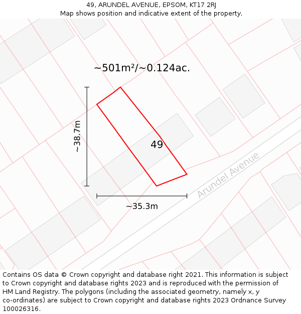 49, ARUNDEL AVENUE, EPSOM, KT17 2RJ: Plot and title map