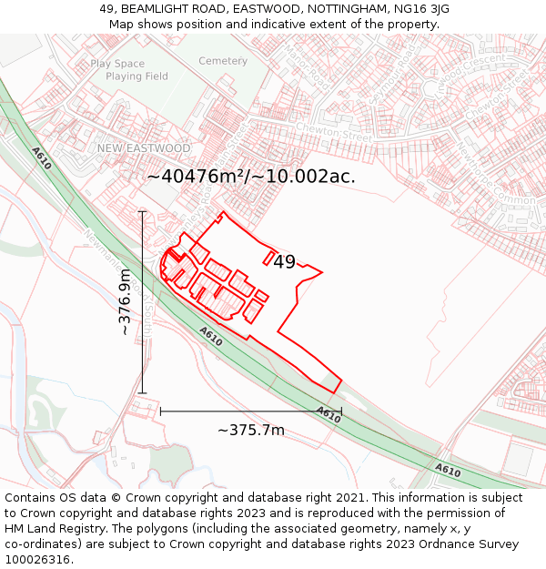 49, BEAMLIGHT ROAD, EASTWOOD, NOTTINGHAM, NG16 3JG: Plot and title map