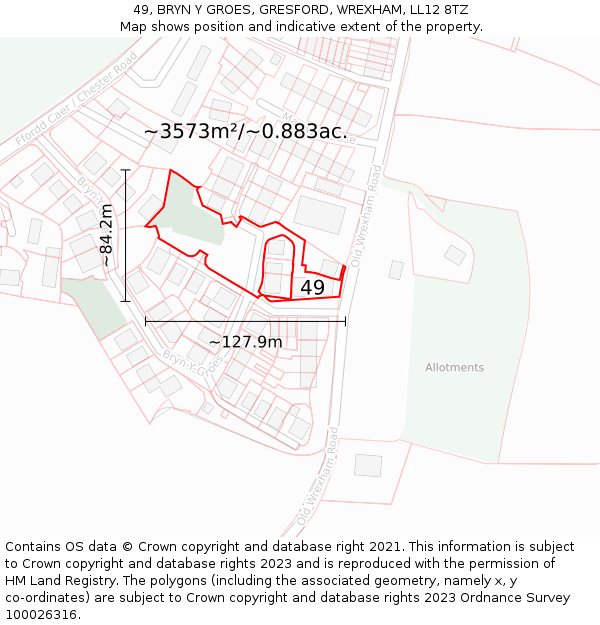 49, BRYN Y GROES, GRESFORD, WREXHAM, LL12 8TZ: Plot and title map