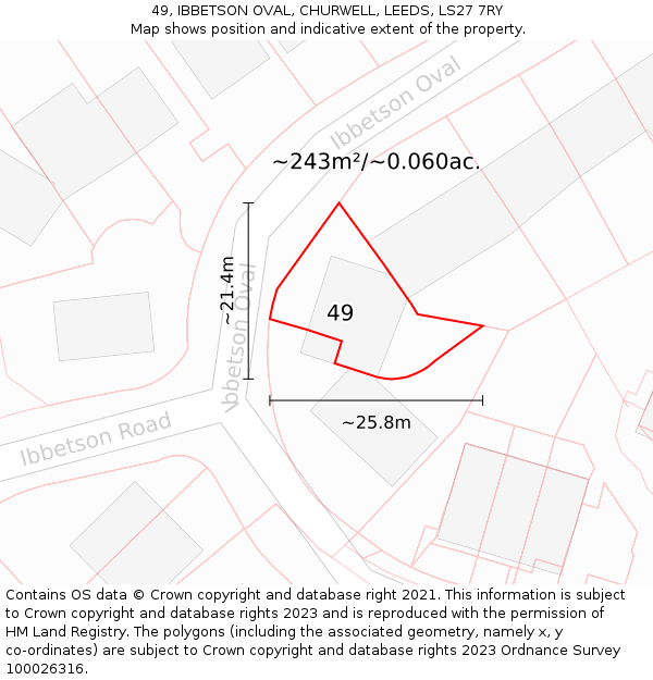 49, IBBETSON OVAL, CHURWELL, LEEDS, LS27 7RY: Plot and title map