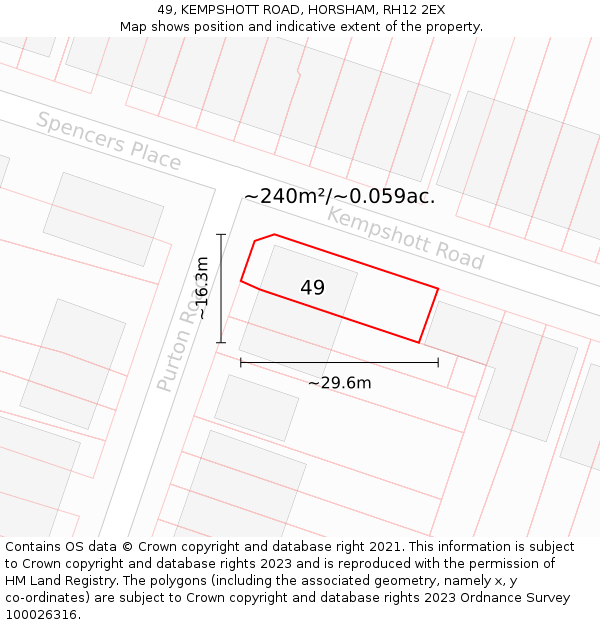 49, KEMPSHOTT ROAD, HORSHAM, RH12 2EX: Plot and title map