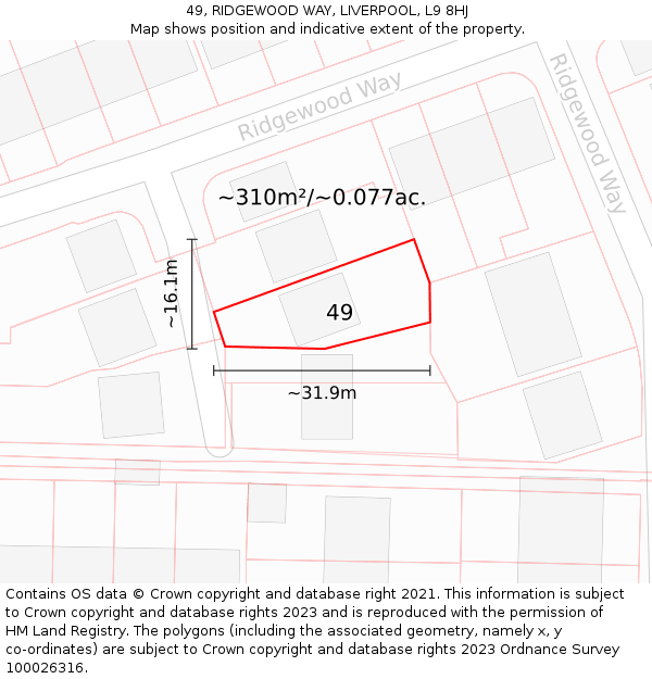 49, RIDGEWOOD WAY, LIVERPOOL, L9 8HJ: Plot and title map